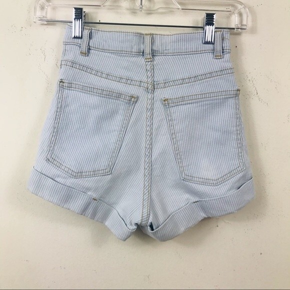 American Apparel High Waisted Striped Denim Jean Shorts Size 24 Light Blue Retro - Picture 12 of 15